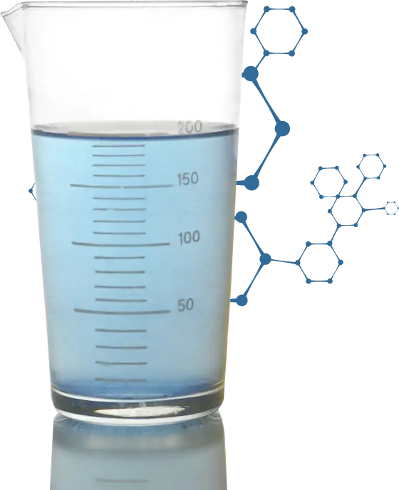 Frasco con líquido azul